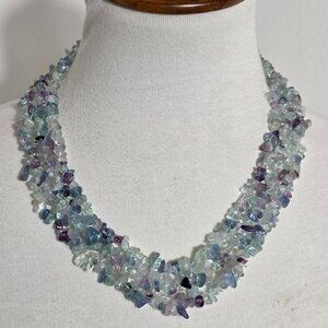 Multi-Strand Woven Rainbow Fluorite Chip Necklace Irregular Polished Stones